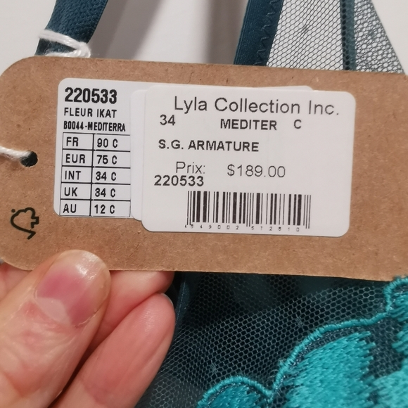 FLEUR IKAT Sea blue embroidered underwire bra NWT - Picture 4 of 4